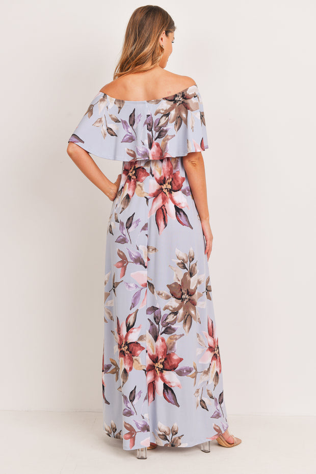 Floral Off Shoulder Ruffle Maxi Dress
