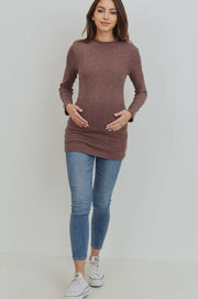 Brushed Knit Maternity to Postpartum Top- Mocha