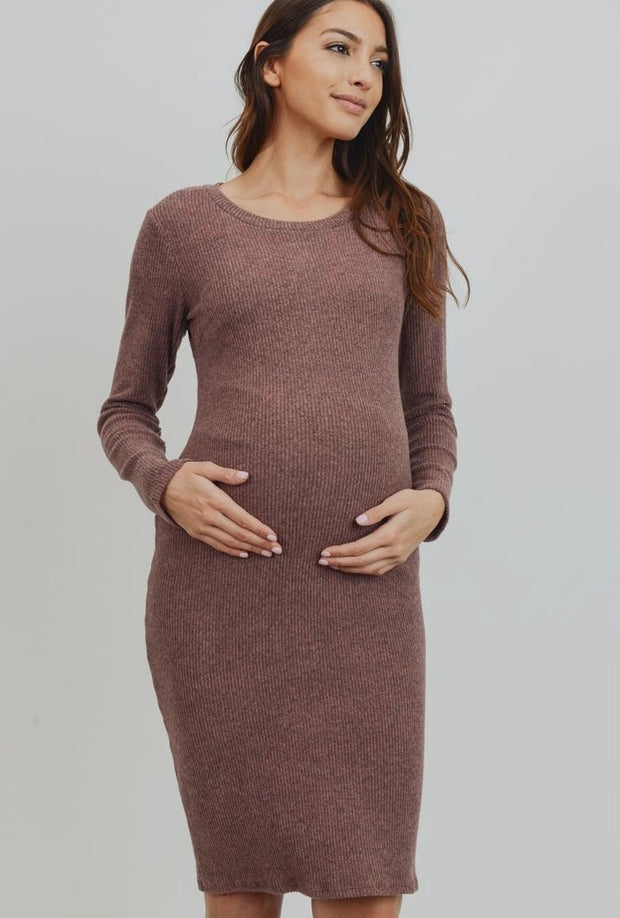Brushed Knit Maternity + Postpartum Dress- Mocha