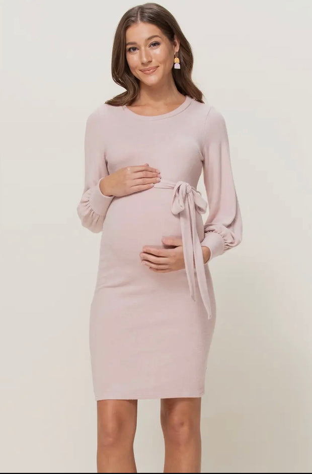 Pink Cashmere-feel Maternity Dress