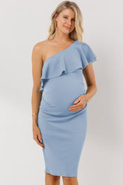 One Shoulder Ruffle Maternity Dress