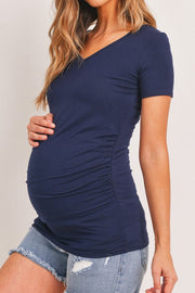 Modal Jersey V-Neck Maternity Short Sleeve Top- Navy