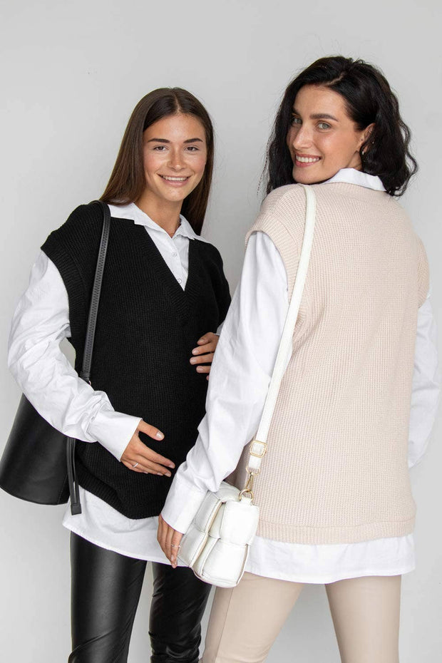 Soft Knit 2 in 1 Vest + Blouse- Maternity to Postpartum- Black