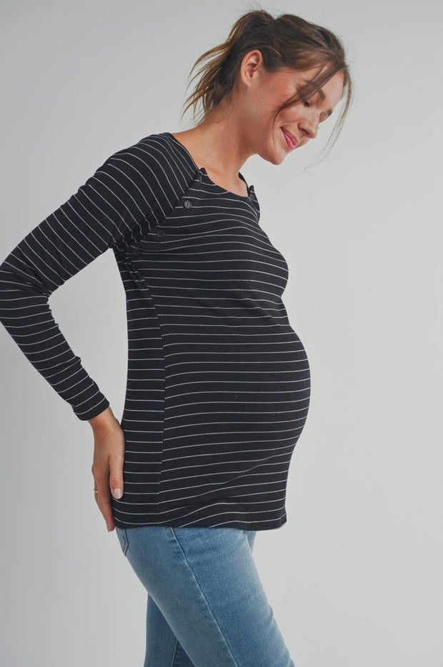 Stripe Maternity + Postpartum Top- Black