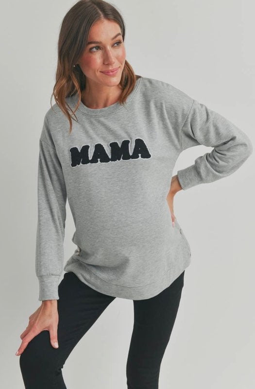 Mama Crewneck Maternity + Nursing Sweatshirt- Gray