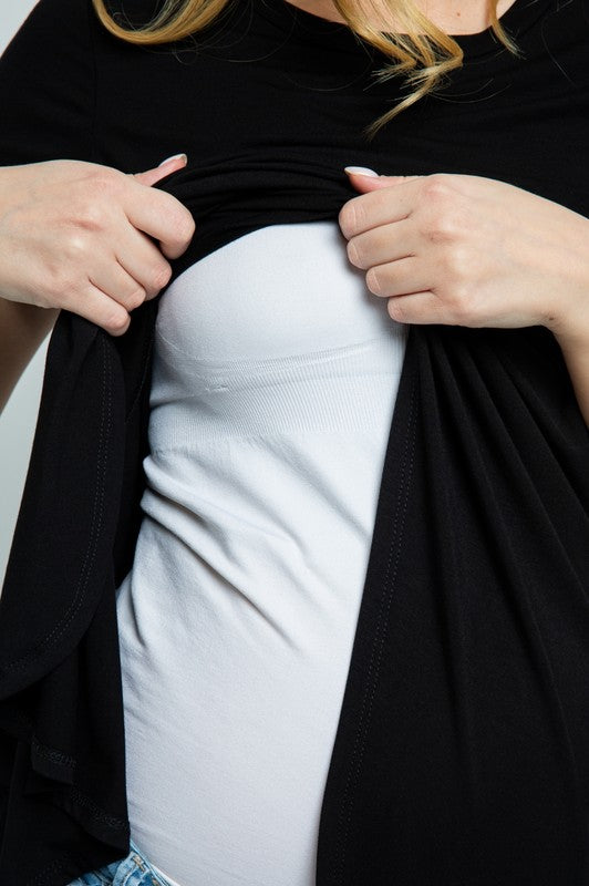 Split Hem Maternity to Nursing Top- Black