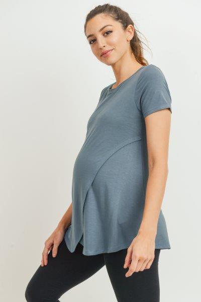 Split Hem Maternity to Nursing Top- Dusty Blue