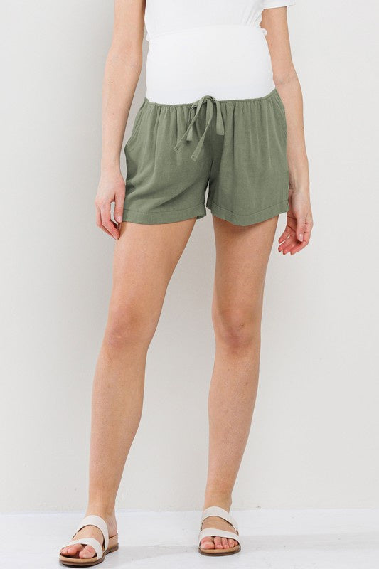 Olive Linen Blend Pocketed Shorts