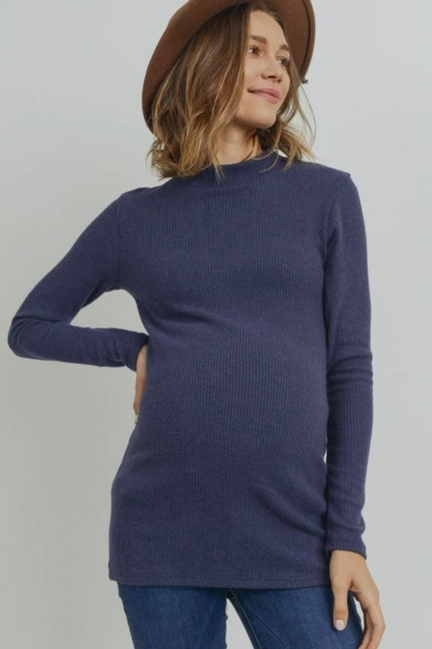 Brushed Knit Maternity to Postpartum Top- Navy