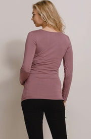Modal Jersey V-Neck Basic Long Sleeve Shirt- Mauve