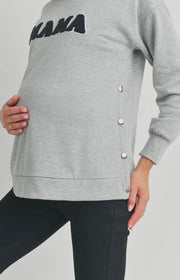 Mama Crewneck Maternity + Nursing Sweatshirt- Gray