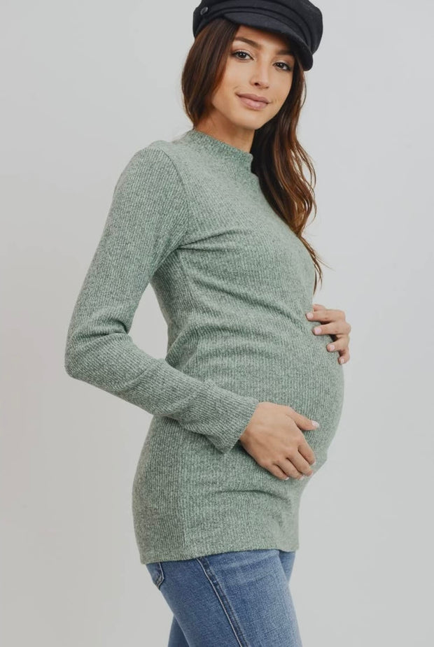 Brushed Knit Maternity to Postpartum Top- Sage