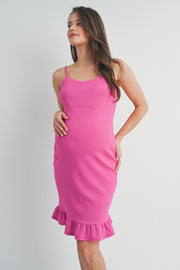 Hot Pink Ruffle Hem Mermaid Fitted Dress