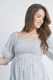 Floral Puff Sleeve Maternity Smocked Top