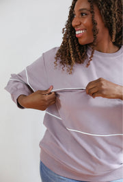 Move Mama Nursing Piping Sweatshirt with Hidden Zipper- Lavender