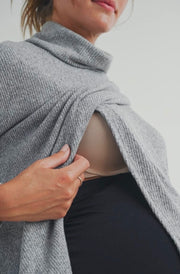 Gray Ribbed Maternity to Nursing Turtleneck Sweater
