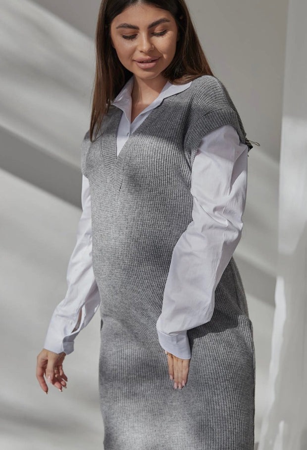 Soft Knit 2 in 1 Vest Dress- Maternity to Postpartum- Charcoal