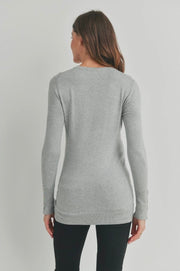 Gray Long Sleeve Top with Button Detail