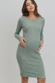 Brushed Knit Maternity + Postpartum Dress- Sage