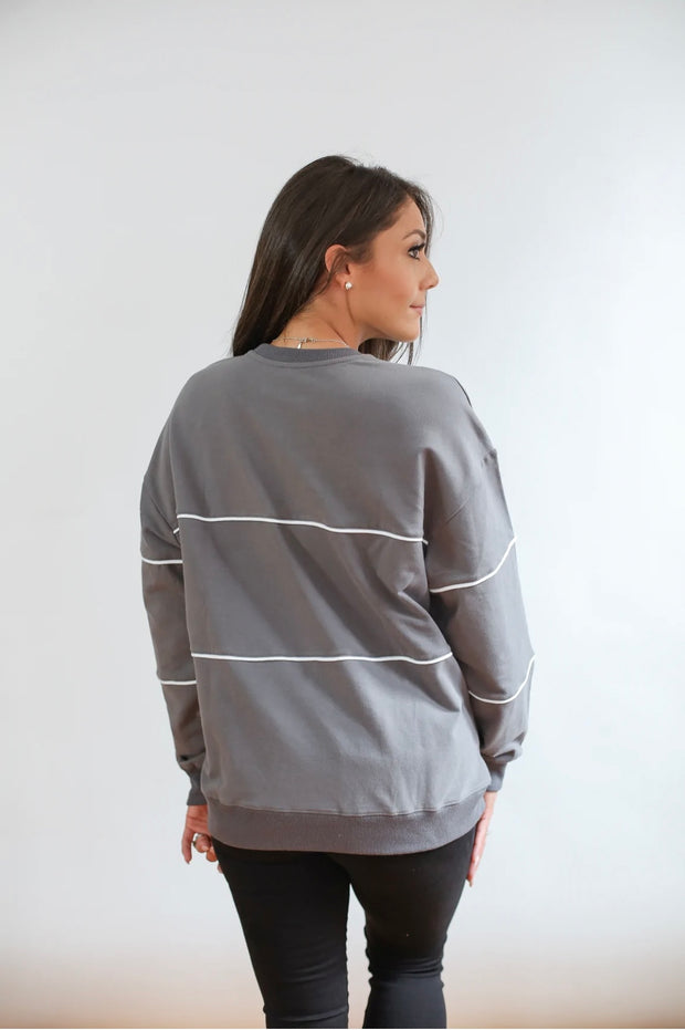 Move Mama Nursing Piping Sweatshirt with Hidden Zipper- Charcoal