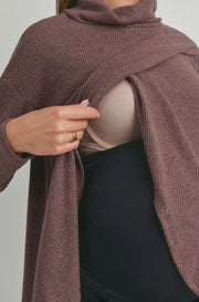 Deep Mauve Ribbed Maternity to Nursing Turtleneck Sweater