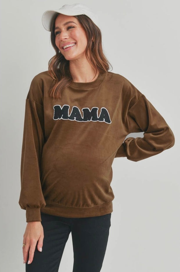 MAMA Velvet Maternity Sweatshirt- Brown