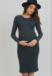 Brushed Knit Maternity + Postpartum Dress- Deep Hunter Green