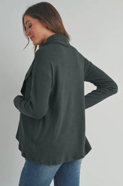 Deep Green Ribbed Maternity to Nursing Turtleneck Sweater