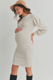 Cream Ribbed Fitted Maternity + Postpartum Dress