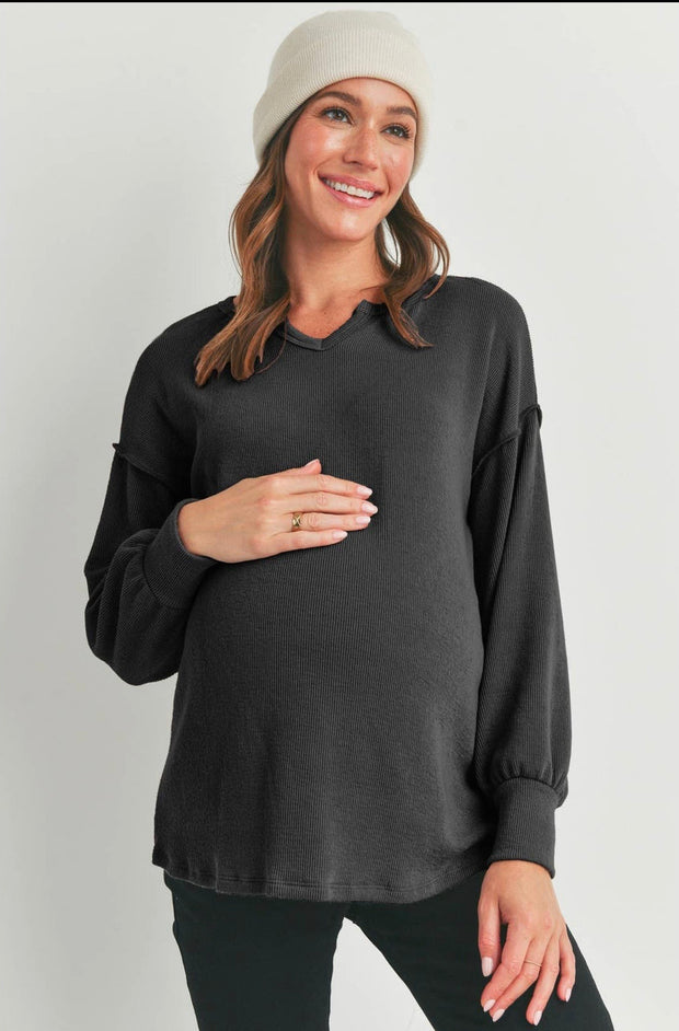 Everyday Essentials- Charcoal Rib Knit Maternity Top