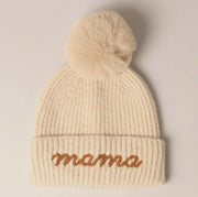 MAMA Beanie- Cream w/Tan Knit