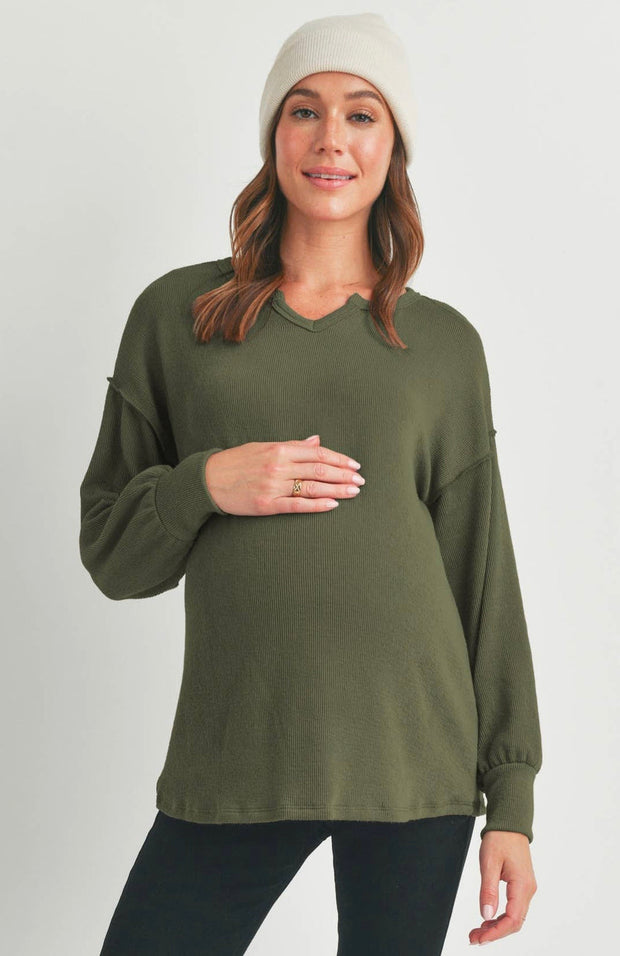 Everyday Essentials- Olive Rib Knit Maternity Top