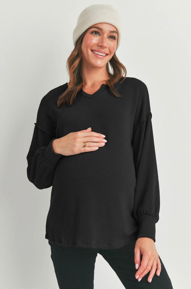 Everyday Essentials- Black Rib Knit Maternity Top