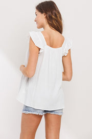 Ruffle Sleeve Maternity Cotton Top- Off White