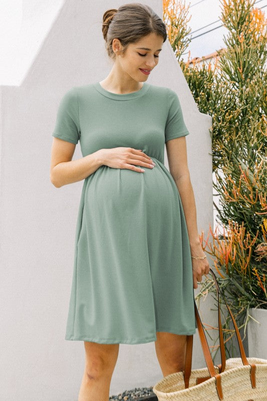 Sage French Terry Maternity Babydoll Dress