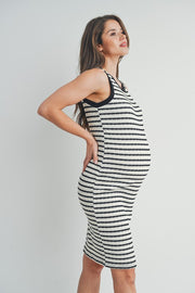 Striped Crewneck Maternity Bodycon Dress