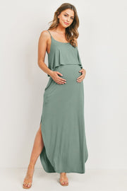 Sage Maternity to Nursing Overlay Maxi Dress