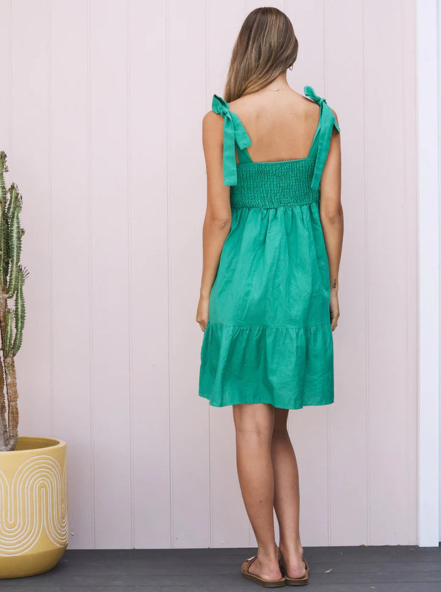 Green Lily Maternity Tie Shoulder Smocked Dress