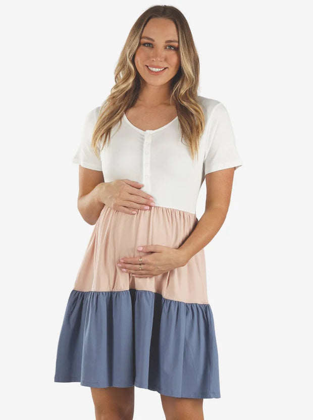 Colorblock Maternity to Nursing Tiered Babydoll Dress