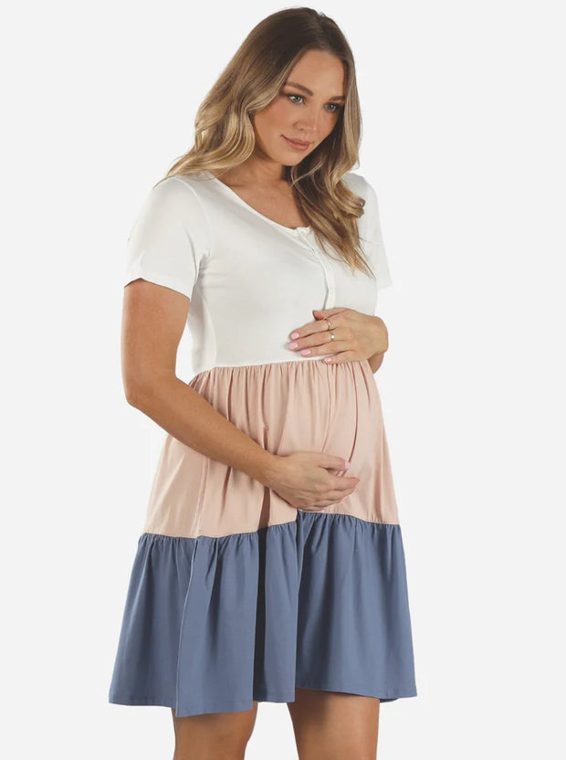Colorblock Maternity to Nursing Tiered Babydoll Dress