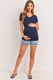Modal Jersey V-Neck Maternity Short Sleeve Top- Navy