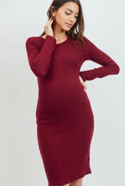 Brushed Knit Maternity + Postpartum Dress- Burgundy